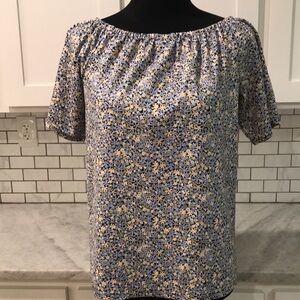 New J Jill Top Womens Small Blue Floral Peasant Cottagecore Classic